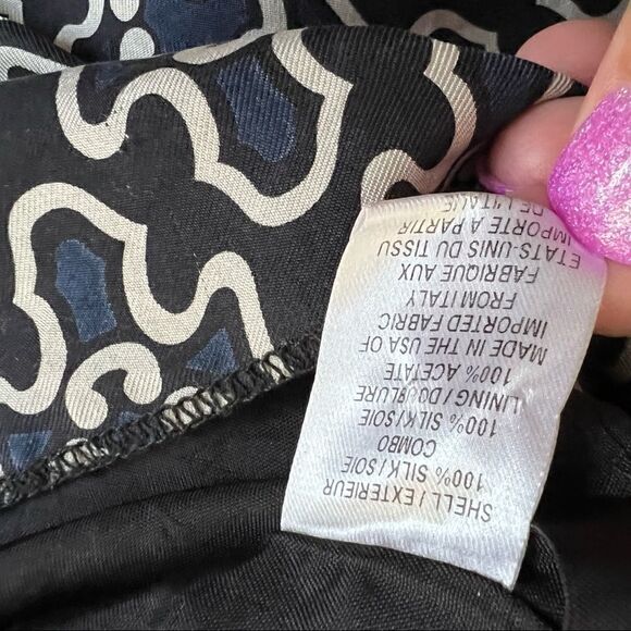 Milly New York Silk Long Sleeve Dress Black + Tan Medallion Pattern Size 0 - Picture 8 of 8